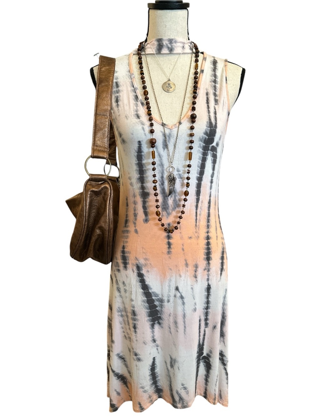 VENUS Tie Dye Choker Neck Cutout Mini Dress Swim Cover Up Boho Festival | Medium - Picture 2 of 7